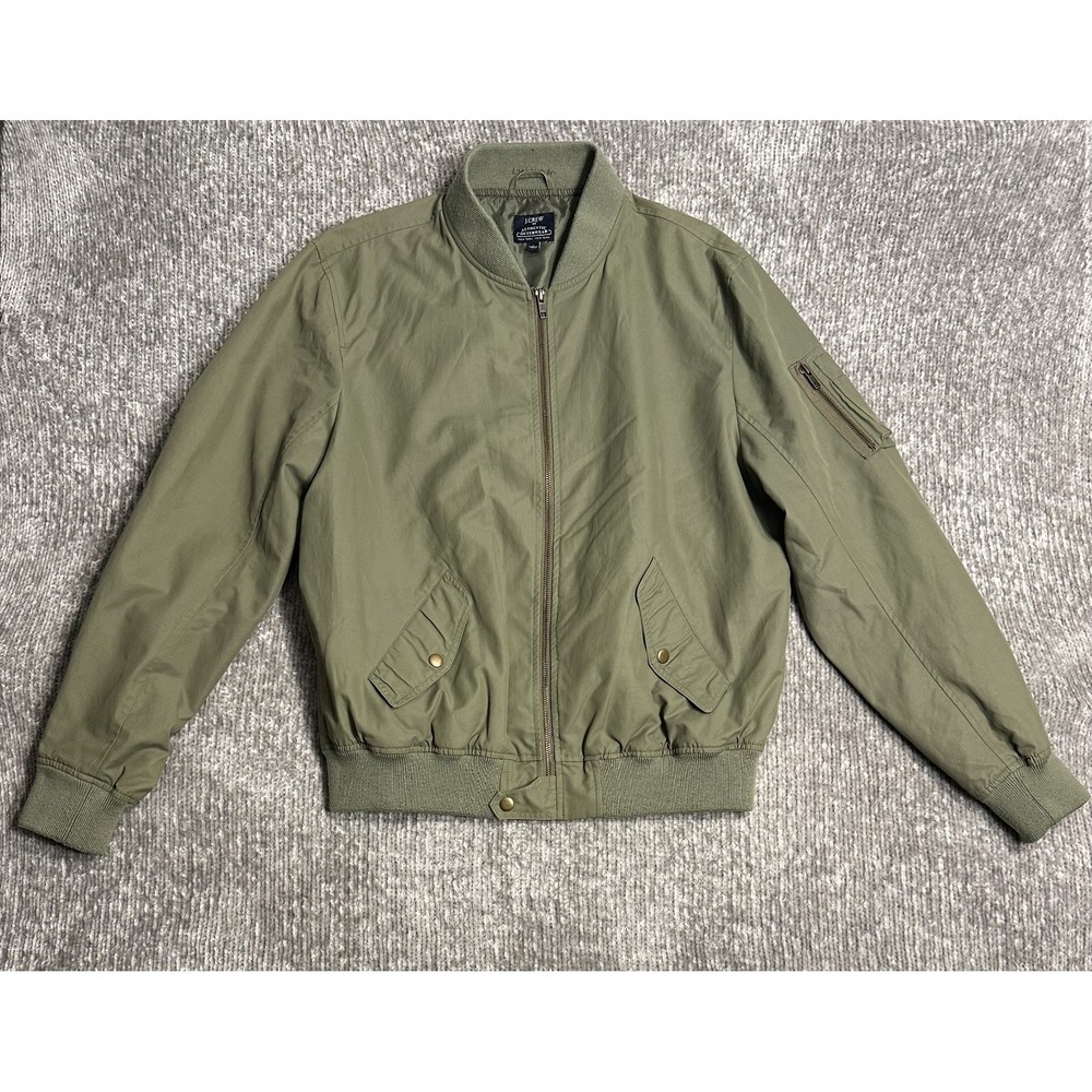 J Crew Jacket Mens Large Green Military Style Bomber Flight Cotton Poplin Zip